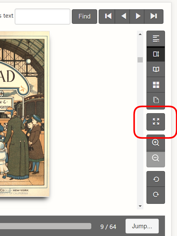 Screenshot of the right side of the book display. A red box is around the full-screen button.